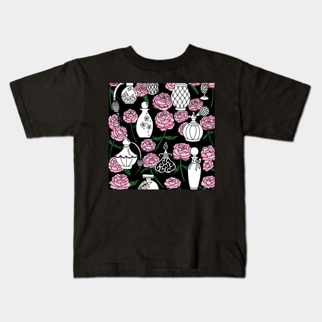 Perfume and Peonies Black Palette Kids T-Shirt by HLeslie Design
